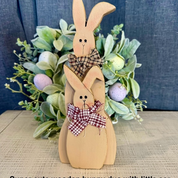 Easter bundle burlap bunnies wooden rabbits flowers gnomes ribbon craft - Picture 7 of 7